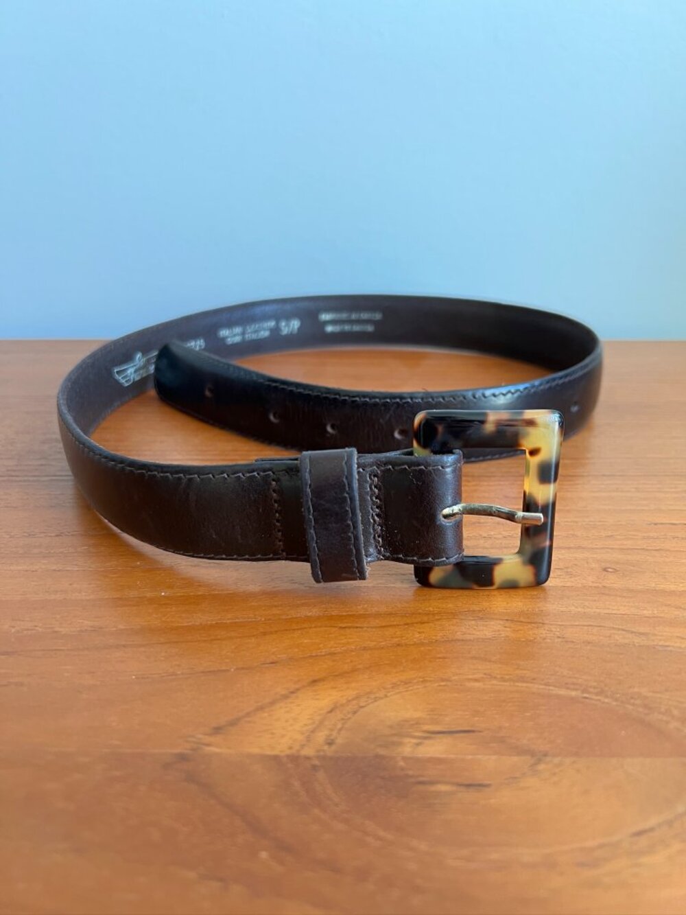 Italian Leather Belt | Tortoiseshell Buckle | Size Small | Made in Canada